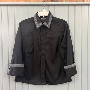 Christine Alexander Rhinestone Black Button Down Top Size Small